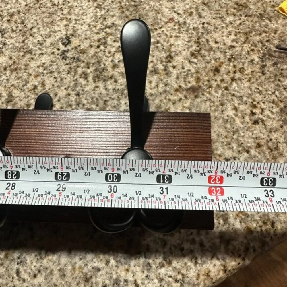 Folding Wood Wall Coat Rack Black Hooks Center Hinge 32